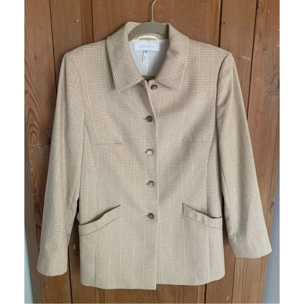 Piacenza For Escada Beige Houndstooth Wool Blend Blazer